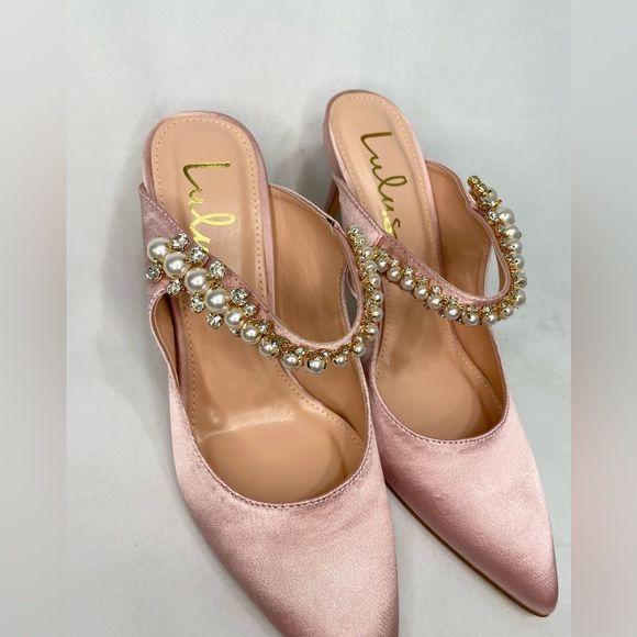 Lulus Sephoraa Rose Gold Satin Pearl Pointed-Toe Mule Pumps - Picture 5 of 8